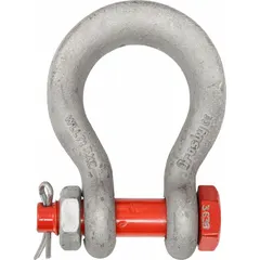 Wide-body anchor shackle designed for lifting applications. Working load limit of 36,000 lb and width between eyes of 2 1/32 in. Suitable for rigging and hoisting where a larger bearing surface is required.