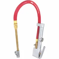 This single-tire inflator gauge features a sight glass and dual-head straight chuck design for visual pressure monitoring and easy access. Constructed from aluminum with a 1/4 in thread size, it is suited for standard tire inflation tasks in automotive, truck, and industrial equipment maintenance