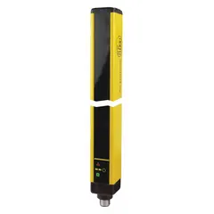Light curtain for hand detection with 6 infrared beams at 30 mm spacing, providing a 160 mm protected height. Operates on 24V DC with M12 connector and 100 m cable. Used for non-contact safeguarding in industrial machinery areas such as presses, assembly lines, and robotic cells.