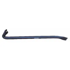 This 36-inch wrecking bar features a gooseneck design with a chisel/claw end and one nail slot. The T No offset end angle provides leverage for prying and demolition tasks such as removing nails, prying boards, and breaking apart structures.