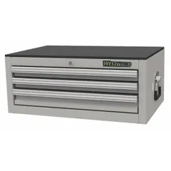 This light-duty intermediate chest from WESTWARD features three drawers for organizing tools and small parts. With an overall width of 26-1/4 inches and depth of 17-5/8 inches, it fits under workbenches or in confined spaces. Suitable for workshops, garages, and maintenance areas.