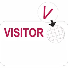 Paper clip-on ID badge with white background and red legend. Card height 2 in, width 3 in. Supplied in a 500-pack. Used for temporary visitor identification in facilities requiring access control.