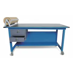 Fixed-height lab table with a stainless steel surface, designed for general laboratory work. The non-porous top resists contamination and chemical spills, providing a clean work area for examination and analysis tasks.