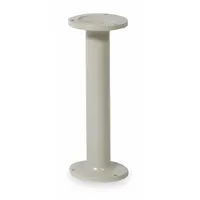 This cast iron pedestal supports locker room benches in commercial changing areas. It features a tan powder-coated finish and a round footplate. Dimensions are 6 inches by 16 3/4 inches
