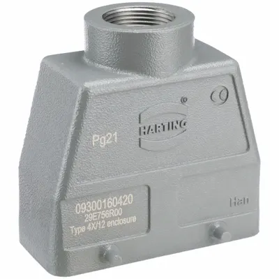 HARTING Rectangular Connector Hood: Size 16 B, Top, Single-Entry, PG21 Cable Entry - Hoods for Rectangular Connectors
