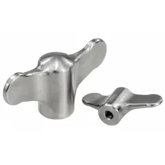 This wing knob features a threaded hole and is made of stainless steel for corrosion resistance. With an M5 thread, 9 mm thread length, and 38 mm diameter, it is suitable for manual clamping, adjustment, or fastening in industrial machinery, jigs, and fixtures.