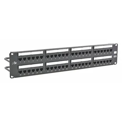 HUBBELL PREMISE WIRING Patch Panel: Flat, 2 Rack Units, 48 Ports, 5e, IDC, 4-Pr PoE (4PPOE) - Rack-Mount Punchdown RJ45 Patch Panels