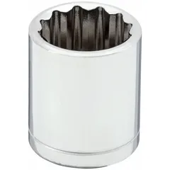 This 3/8" drive hand socket features a 15 mm metric size with a 12-point configuration for improved grip on hex fasteners. Constructed from chrome, it is suitable for tightening or loosening bolts and nuts in automotive repair, machinery maintenance, and general assembly tasks.