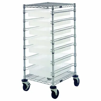 QUANTUM STORAGE SYSTEMS Bin Cart: 1,200 lb, 7 Bins/Tubs, 2 Shelves, Clear, Clear - Vertical Rack-Style Compartmentable Bin Carts