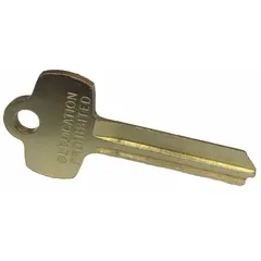 Uncut key blank for door locks, G keyway type, key ID #1A1G1. Made of nickel silver. Requires cutting by a locksmith to match lock pinning.
