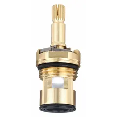 This brass disc faucet cartridge is designed for use with hot and cold water in American Standard AB1953 series faucets. It controls water flow and temperature, serving as a direct replacement for part number AB11-4307. Suitable for kitchen or bathroom faucets requiring a disc cartridge.