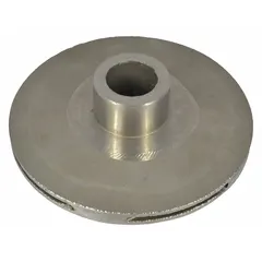 This stainless steel impeller is a replacement component for straight centrifugal pumps. It is compatible with Dayton pumps, specifically models 5RWG7 and 5RWG8. Suitable for fluid handling applications requiring water or light chemical transfer.