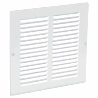 Return Air Grille: Louvered Grille, White, Powder Coated, Steel, 9 3/4 in H, 9 3/4 in W, 1/4 in D