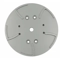 Silver grinding disc with 50 grit and 10 segments, designed for clockwise rotation. Suitable for concrete surface preparation, including coating removal, leveling uneven floors, and smoothing concrete. Hard bond formulation supports aggressive grinding applications.