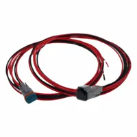 This 2-pole Deutsch DT connector assembly is rated for 13 A and 50V DC. It includes a plug with female contacts and 72-inch 16 AWG red TXL thin-wall cross-linked automotive wire (SAE-J1128) with a cross-linked polyethylene jacket. Suitable for power connections in environments exposed to moisture, vibration, and temperature extremes