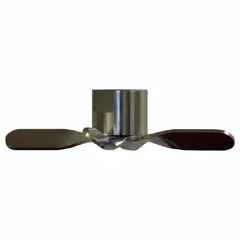 This stainless steel replacement propeller features four blades and is designed for use in drum insertion mixers. It is suitable for agitating and blending fluids, slurries, or powders in drums and similar containers.