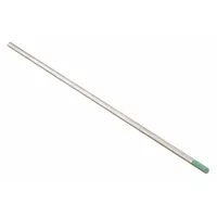 Pure tungsten electrode with AWS classification EWP, color-coded green. Designed for AC welding current, commonly used for TIG welding of aluminum and magnesium alloys. Each electrode measures 3/32 in diameter by 7 in length. Sold in a 10-pack
