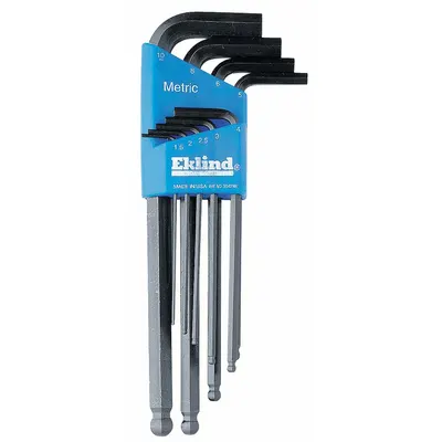 EKLIND Hex Key Set: 6 - 10 Pieces, Ball-Hex-L Long, L, Metric, Single Ball End - L-Shaped Hex Key Sets