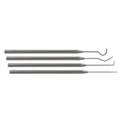 This precision pick set includes four stainless steel picks with angle, hook, multi-angle, and straight tips. Designed for fine manipulation in confined spaces, the set is suited for retrieving O-rings, gaskets, and small parts during maintenance, repair, and assembly tasks.