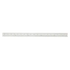 This steel rule measures 500 mm (19 1/2 in) in length with a thickness of 0.05 in. It features etched fractional graduations of 0.5 mm and 1/64 in on a chrome-plated surface with black markings. Suitable for linear measurement tasks in machining, metalworking, and inspection applications.