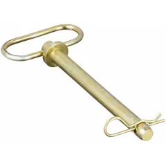 This cotter pin is made from carbon steel with a yellow zinc plated finish. It has an overall length of 6 1/4 inches and a usable length of 6 1/4 inches. Commonly used to secure pins in trailer hitches, agricultural equipment, and other mechanical assemblies.