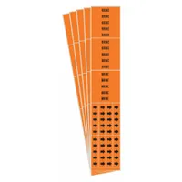 Orange adhesive pipe marker with black 'Brine' legend and directional arrows. Fits pipe outer diameters of 3/4 inch and smaller. Each 5-pack contains 3 markers. Used to identify pipes carrying brine solution in industrial piping systems
