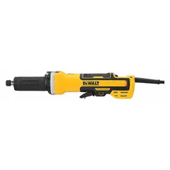 Straight die grinder with a 13 A motor and 25,000 RPM max speed for precision grinding, deburring, and surface finishing. Features a paddle switch and operates on 120V AC. Overall length of 20 inches.