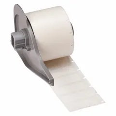 White autoclavable polyester label roll, 1 1/2 in x 1/2 in, halogen-free. Compatible with M710 printer series. Used for durable identification in environments requiring sterilization, such as medical and laboratory asset tracking.