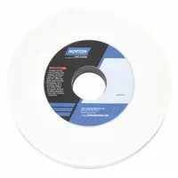 Type 1 straight grinding wheel, 6" diameter x 1/2" thickness x 1/2" arbor hole, grade 38A60-KVBE with K hardness. Designed for light-to-moderate grinding of tool steels. Suitable for deburring, sharpening, and surface blending on hardened steel parts in toolrooms and maintenance shops. Sold in a 5-pack