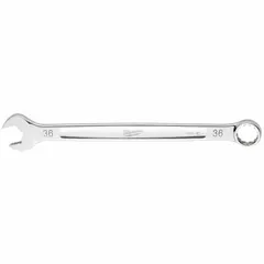 Chrome-finished steel combination wrench with a 36 mm 12-point head and 20 1/8 in overall length. Used for tightening and loosening metric fasteners in industrial maintenance, automotive repair, and mechanical assembly.