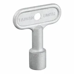 This hydrant key is a replacement part for wall and yard hydrants. Made of aluminum with a silver finish, it is used to operate or service the hydrant valve by turning the stem. Suitable for commercial or industrial water systems.