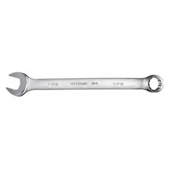 This SAE 12-point combination wrench is constructed from alloy steel with a satin finish. It features a 1-7/16 in head size and an overall length of 19-1/2 in with an offset design. Suitable for tightening or loosening fasteners in industrial maintenance, automotive repair, and mechanical assembly.