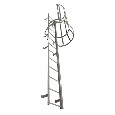 COTTERMAN Fixed Ladder with Safety Cage: 19 ft Overall Ht, 26 in Overall Wd, Steel - Safety Cage Fixed Ladders
