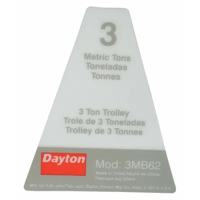 DAYTON Name Plate G1-3-03 for Model 3MB62 - GGS Material Handling Parts