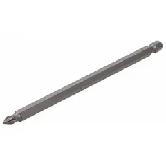 This #2 Phillips power bit features a standard hex shank for secure retention in power tool chucks. Made from carbon steel, it is suitable for driving screws in construction, woodworking, and general assembly tasks. The PH2 bit size matches common screw heads for efficient fastening.
