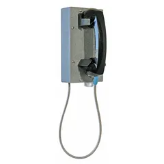 The SCR-41-H is a surface-mount, wall-mountable ringdown telephone with a gray armored steel housing. It features a commercial-grade corrosion-resistant design and an electret noise-reducing microphone. This telephone operates on the PSTN network and is intended for indoor use in hazardous areas where reliable voice communication is required.