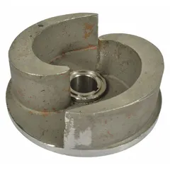 This 316 stainless steel impeller is a replacement component for straight centrifugal pumps, including self-priming trash pumps. It is compatible with Dayton pump model 12N806. The impeller is suitable for handling water and light slurry in industrial and agricultural applications.