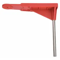 This universal valve lockout arm is designed for lockout/tagout procedures to secure valve handles and prevent accidental operation. It accommodates handles up to 1.59 inches wide and features a nylon vertical arm for non-conductive performance. Suitable for industrial safety applications requiring valve isolation