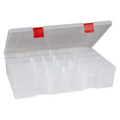PLANO MOLDING Clear Plastic Small Parts Box with Adjustable Dividers - Small Parts Compartmented Boxes with Adjustable Dividers