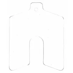 Clear vinyl untabbed slotted shim, Trade Size A, 2 in by 2 in, 0.05 in thick. Slotted design allows installation without full disassembly. Used for precision alignment and gap filling in machinery such as motors, pumps, and gearboxes. Pack of 20. Thickness tolerance +/-0.003 in; width and length tolerance +/-0.030 in.