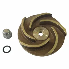 This bronze impeller features a semi-open design for straight centrifugal pumps. Includes a lock nut for secure installation. Compatible with Dayton pump models 2ZWR4A and 2ZWY1A. Suitable for water circulation, transfer, and booster applications.