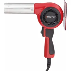 This heat gun kit operates on 115V AC with a three-prong plug and draws 14.5 A. It includes a bare tool and a stand. The pistol-grip design is suited for industrial heating tasks such as shrink tubing, bending plastic, drying, and loosening adhesives.