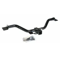 Steel step bumper hitch with powder-coated finish. Designed for Chevrolet Acadia Limited. Provides 5000 lb gross trailer weight capacity and 750 lb tongue weight. No drilling required for installation
