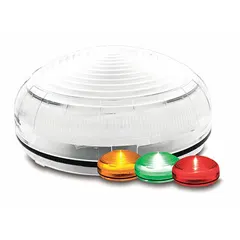 Wired LED flashing indicator light with clear lens for visual signaling in industrial environments. Operates on 120-240V AC or 12-24V AC/DC. Features a 3-7/8 in overall diameter and pole-mount design suitable for machinery, conveyors, or plant equipment.