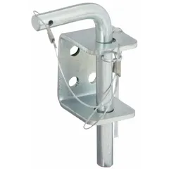This receiver lock secures a trailer hitch receiver to prevent unauthorized removal. It includes a mounting bracket, securing rod, and self-tapping screws for installation. Suitable for use on trucks, trailers, and other towing equipment.