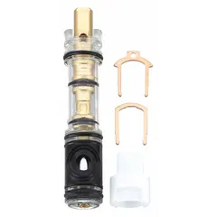 Plastic disc faucet cartridge for use with hot and cold water. Compatible with Moen AB1953 Series faucets. Includes one cartridge. Used as a replacement part in kitchen or bathroom faucets to control water flow.