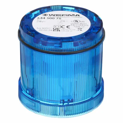 WERMA Tower Light Module: Steady, 24V AC/24V DC, Blue, 70 mm Overall Dia, 66 mm Overall Ht - Steady Light Modules