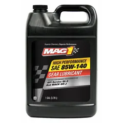 Synthetic gear oil formulated for heavy equipment drivetrain transmissions. SAE 85W-140 viscosity grade. Supplied in a 1-gallon jug. Used in differentials, final drives, and gearboxes of construction, mining, and agricultural machinery.