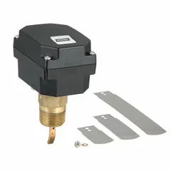 Insertion-style paddle flow switch for detecting liquid flow or no-flow conditions in piping systems. Constructed with stainless steel, it fits 6 in pipe size and features a 1 in NPT connection. AC contact rating is 16 A at 120V (Full Load). Suitable for HVAC, water treatment, and industrial process applications to protect pumps, chillers, and boilers.