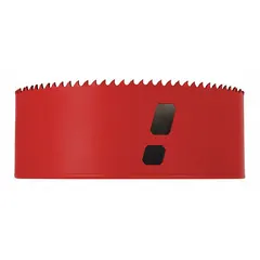 This hole saw is designed for cutting through wood, metal, and plastic. With a 5 3/4-inch diameter and 1 7/8-inch cutting depth, it is suited for creating large-diameter holes in industrial and construction applications. The 5/8"-18 thread size allows attachment to compatible mandrels. It features 5/6 teeth per inch for efficient multi-material cutting.